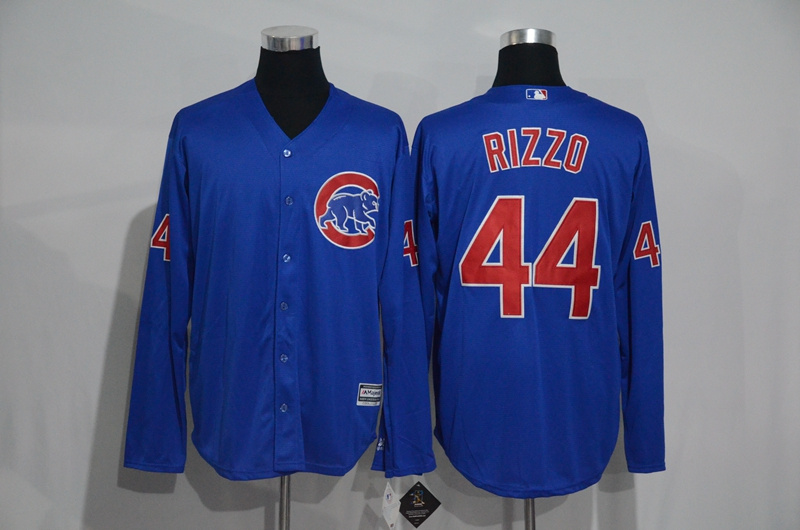 Cubs 44 Anthony Rizzo Blue Long Sleeve Cool Base Jersey