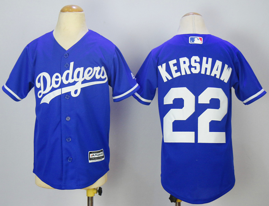 Dodgers 22 Clayton Kershaw Blue Youth Cool Base Jersey - Click Image to Close