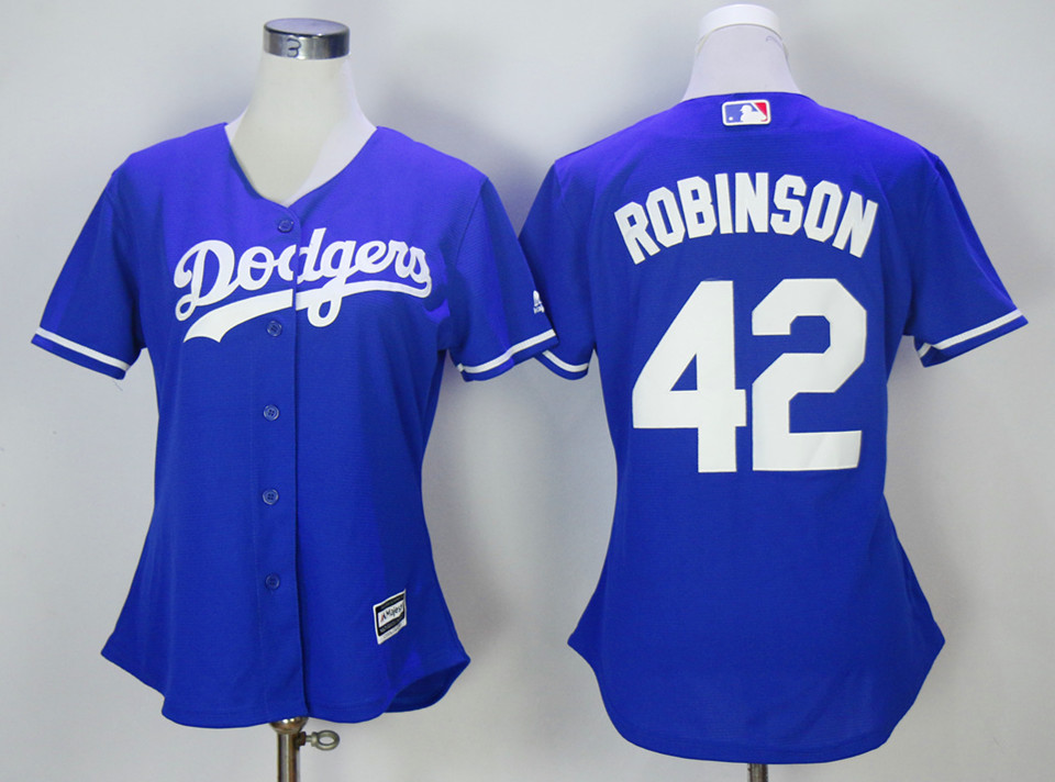 Dodgers 42 Jackie Robinson Blue Women Cool Base Jersey - Click Image to Close
