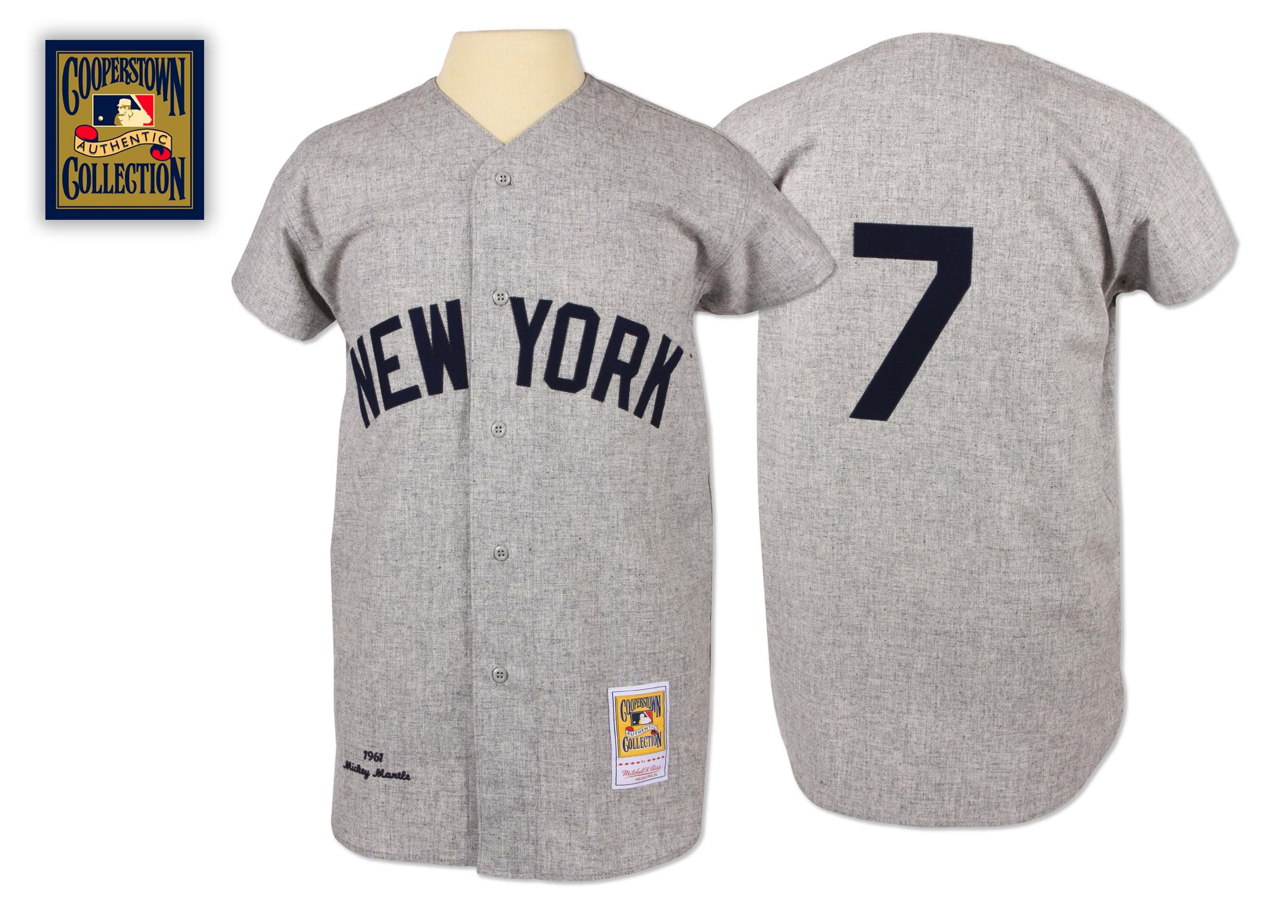 Yankees 7 Mickey Mantle Gray 1961 Cooperstown Collection Mitchell & Ness Jersey