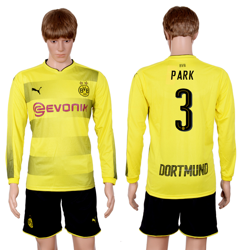 2017-18 Dortmund 3 PARK Home Long Sleeve Soccer Jersey