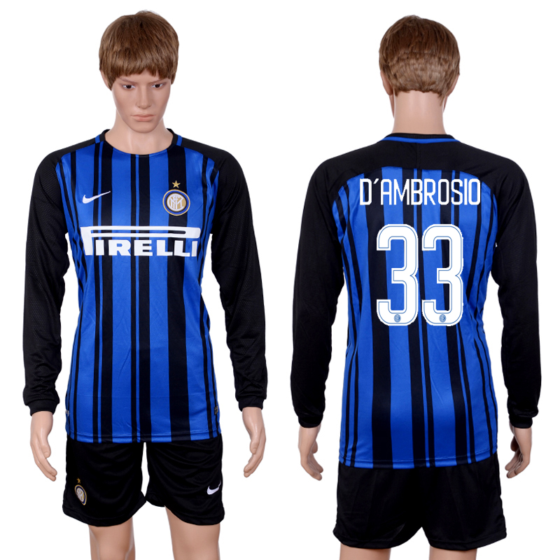 2017-18 Inter Milan 33 D'AMBROSIO Home Long Sleeve Soccer Jersey