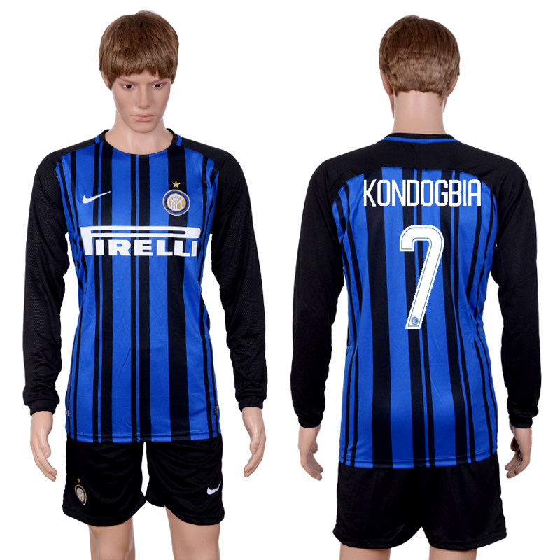2017-18 Inter Milan 7 KONDOGBIA Home Long Sleeve Soccer Jersey