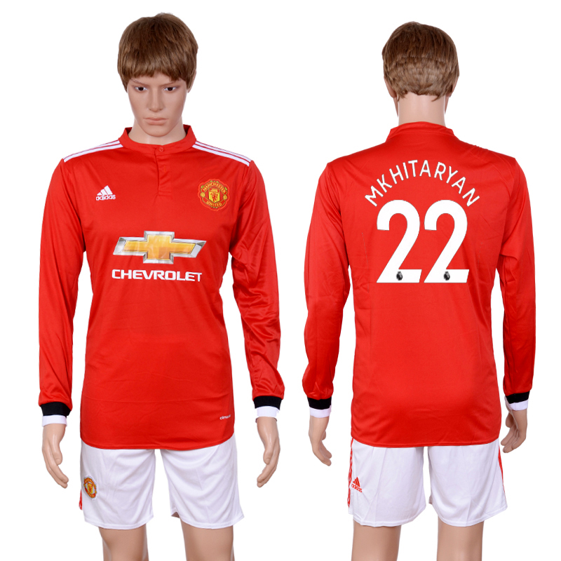 2017-18 Manchester United 22 MKHITARYAN Home Long Sleeve Soccer Jersey