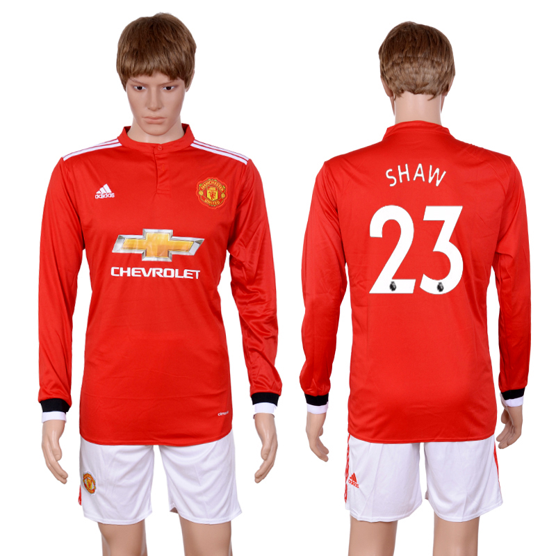 2017-18 Manchester United 23 SHAW Home Long Sleeve Soccer Jersey