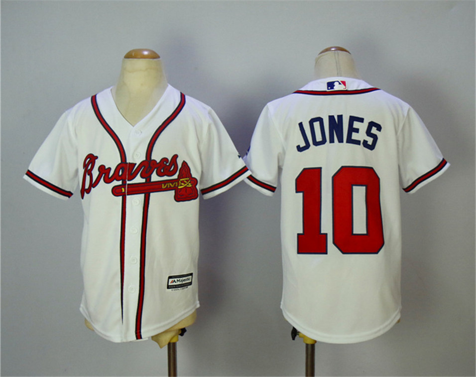 Braves 10 Chipper Jones White Youth Cool Base Jersey