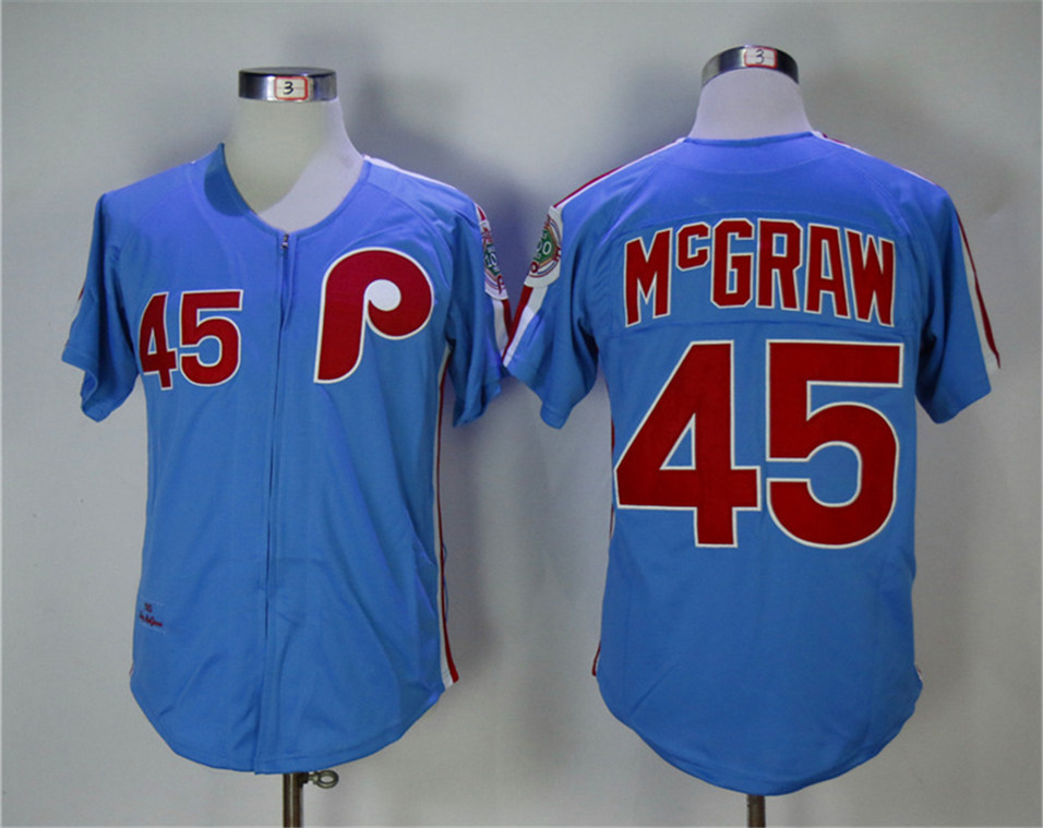 Phillies 45 Tug McGraw Blue 1983 Throwback Jersey - Click Image to Close