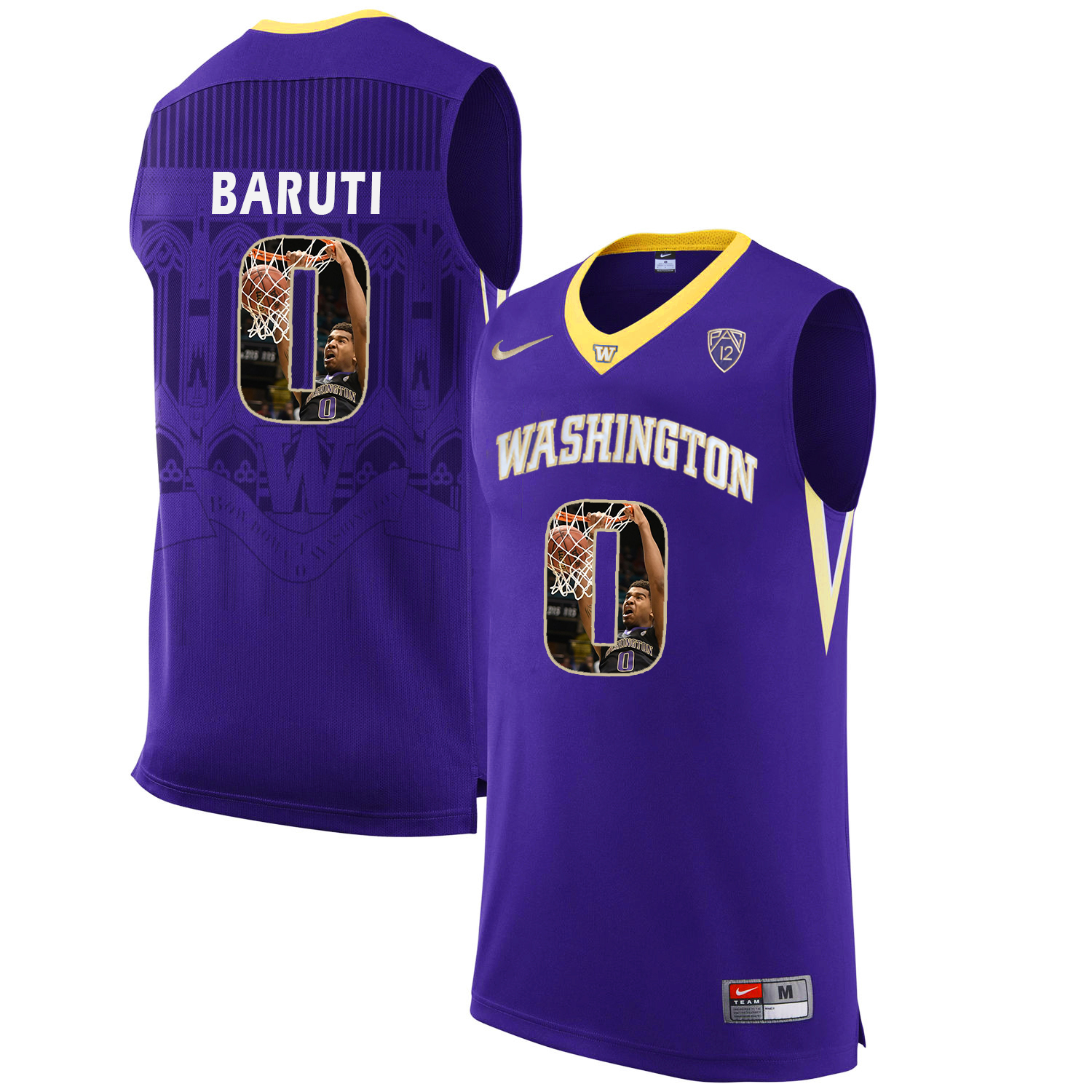Washington Huskies 0 Bitumba Baruti Purple With Portait College Basketball Jersey