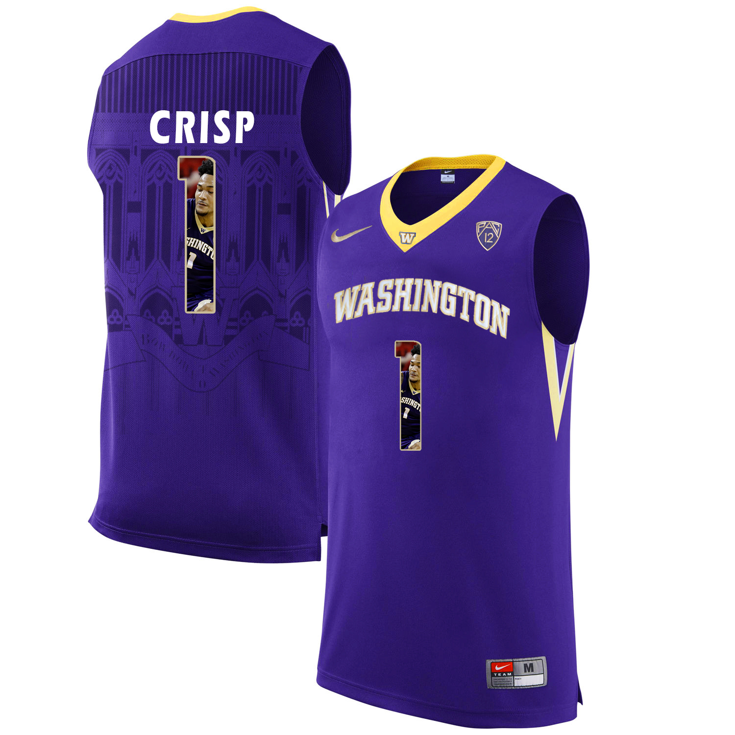 Washington Huskies 1 David Crisp Purple With Portait College Basketball Jersey