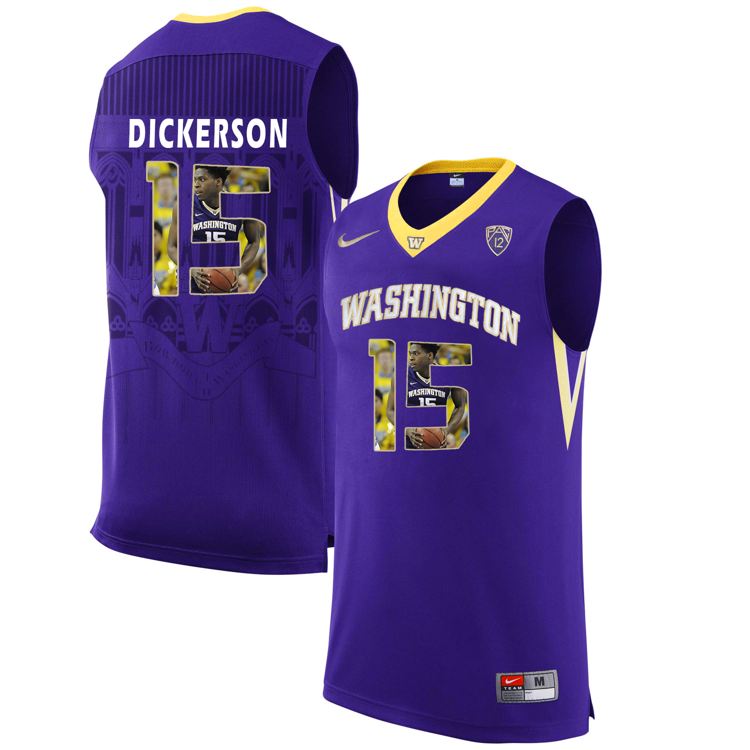 Washington Huskies 15 Noah Dickerson Purple With Portait College Basketball Jersey