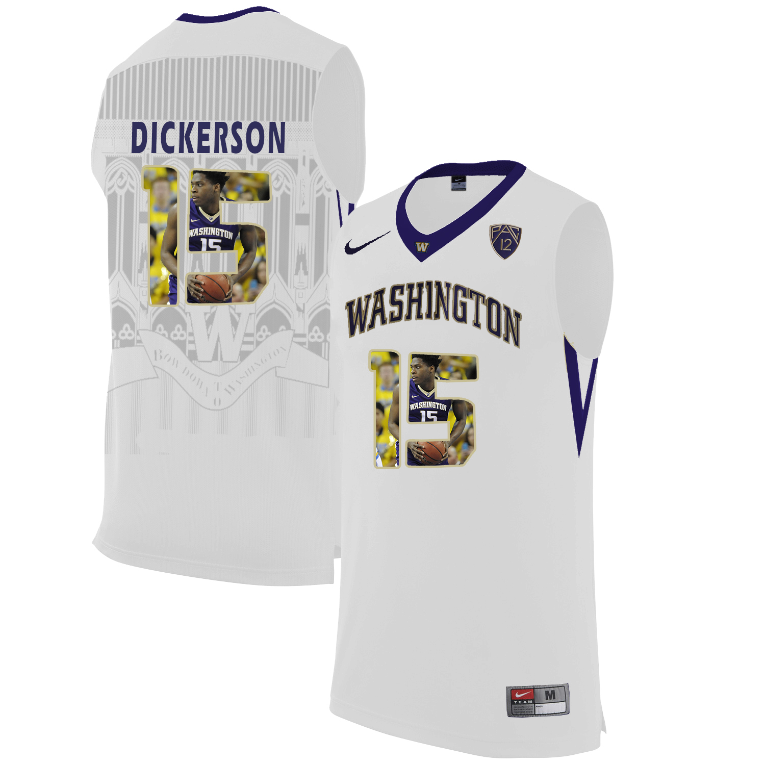 Washington Huskies 15 Noah Dickerson White With Portait College Basketball Jersey