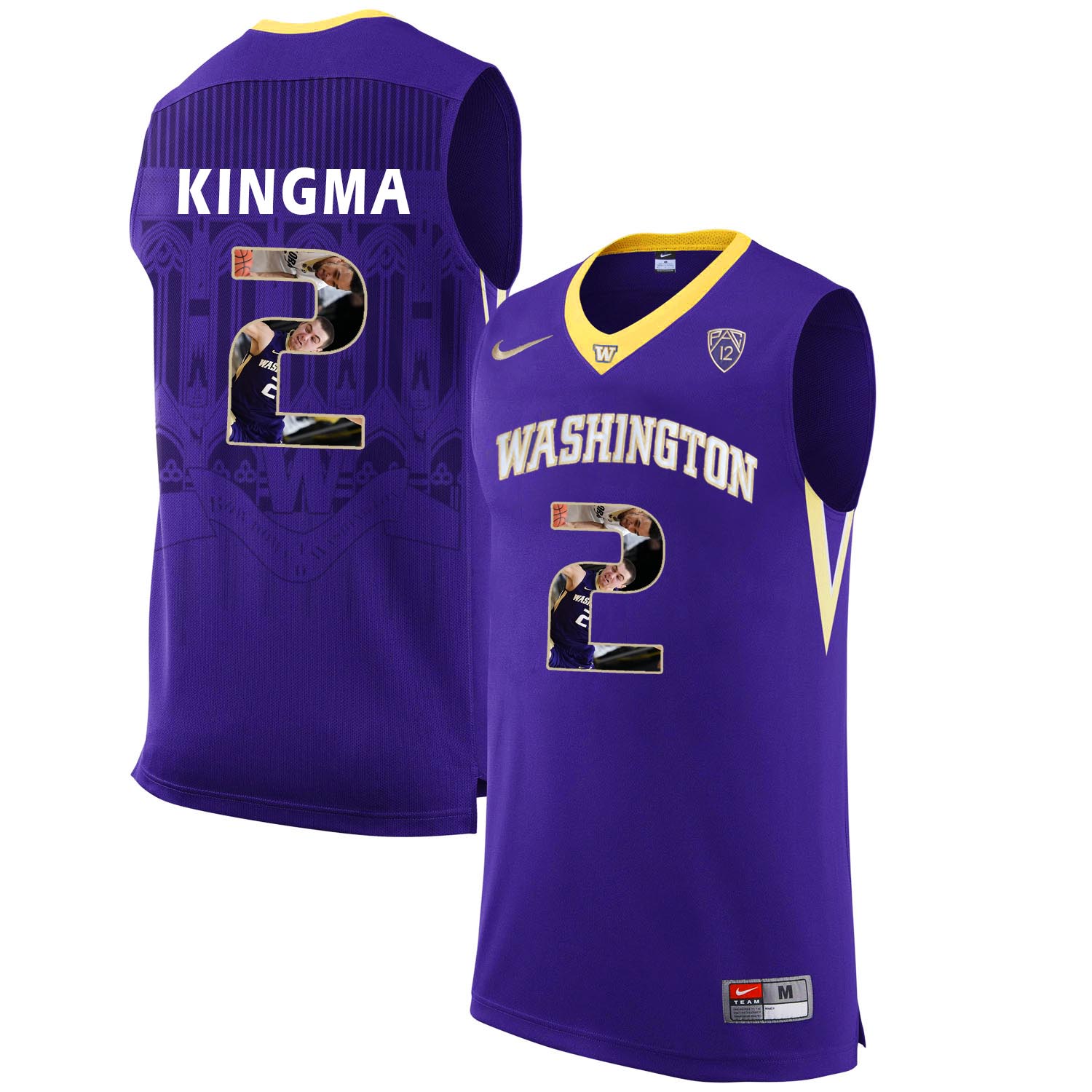 Washington Huskies 2 Dan Kingma Purple With Portait College Basketball Jersey