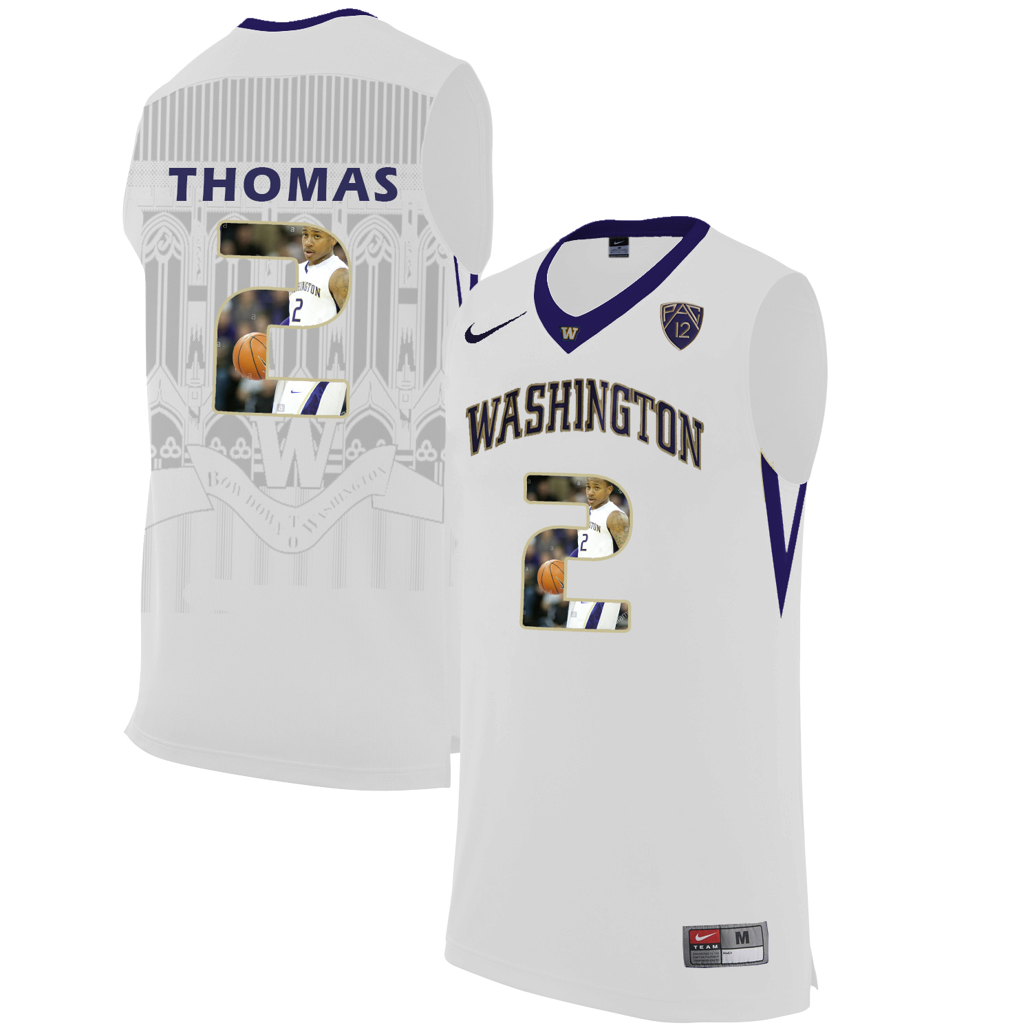 Washington Huskies 2 Isaiah Thomas White With Portait College Basketball Jersey