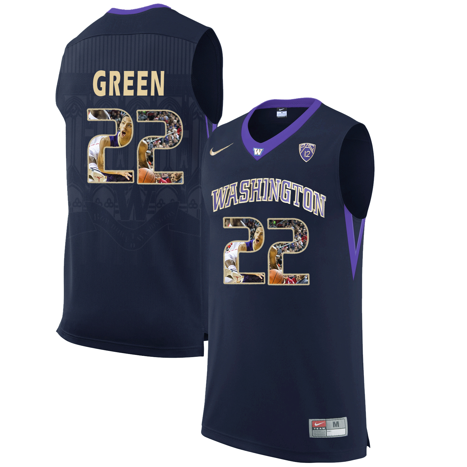 Washington Huskies 22 Dominic Green Black With Portait College Basketball Jersey