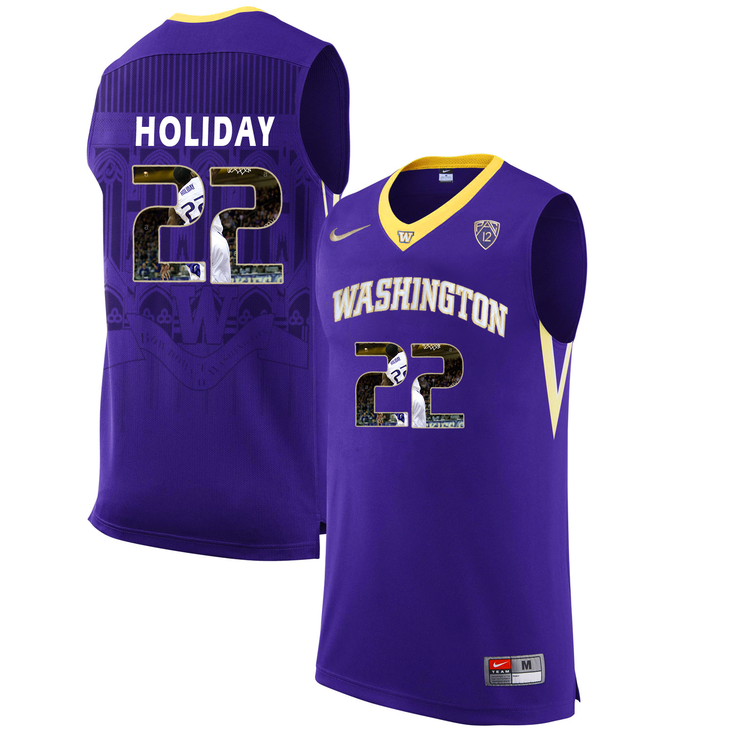 Washington Huskies 22 Justin Holiday Purple With Portait College Basketball Jersey - Click Image to Close