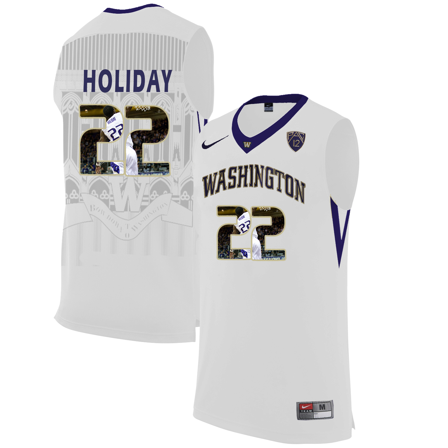 Washington Huskies 22 Justin Holiday White With Portait College Basketball Jersey