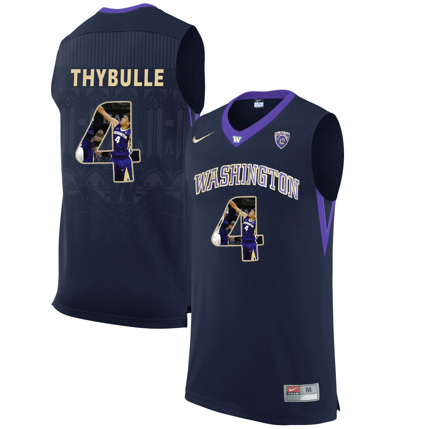 Washington Huskies 4 Matisse Thybulle Black With Portait College Basketball Jersey - Click Image to Close