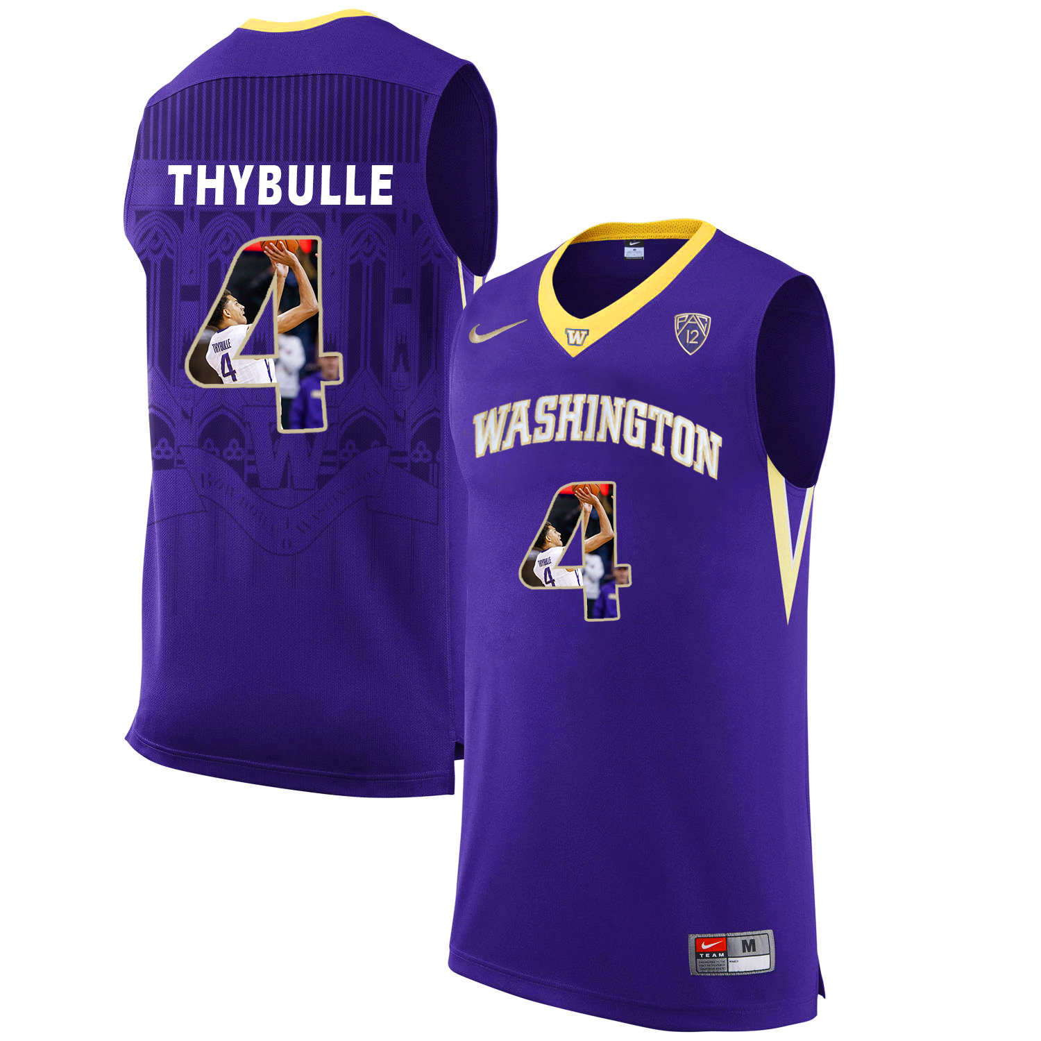 Washington Huskies 4 Matisse Thybulle Purple With Portait College Basketball Jersey