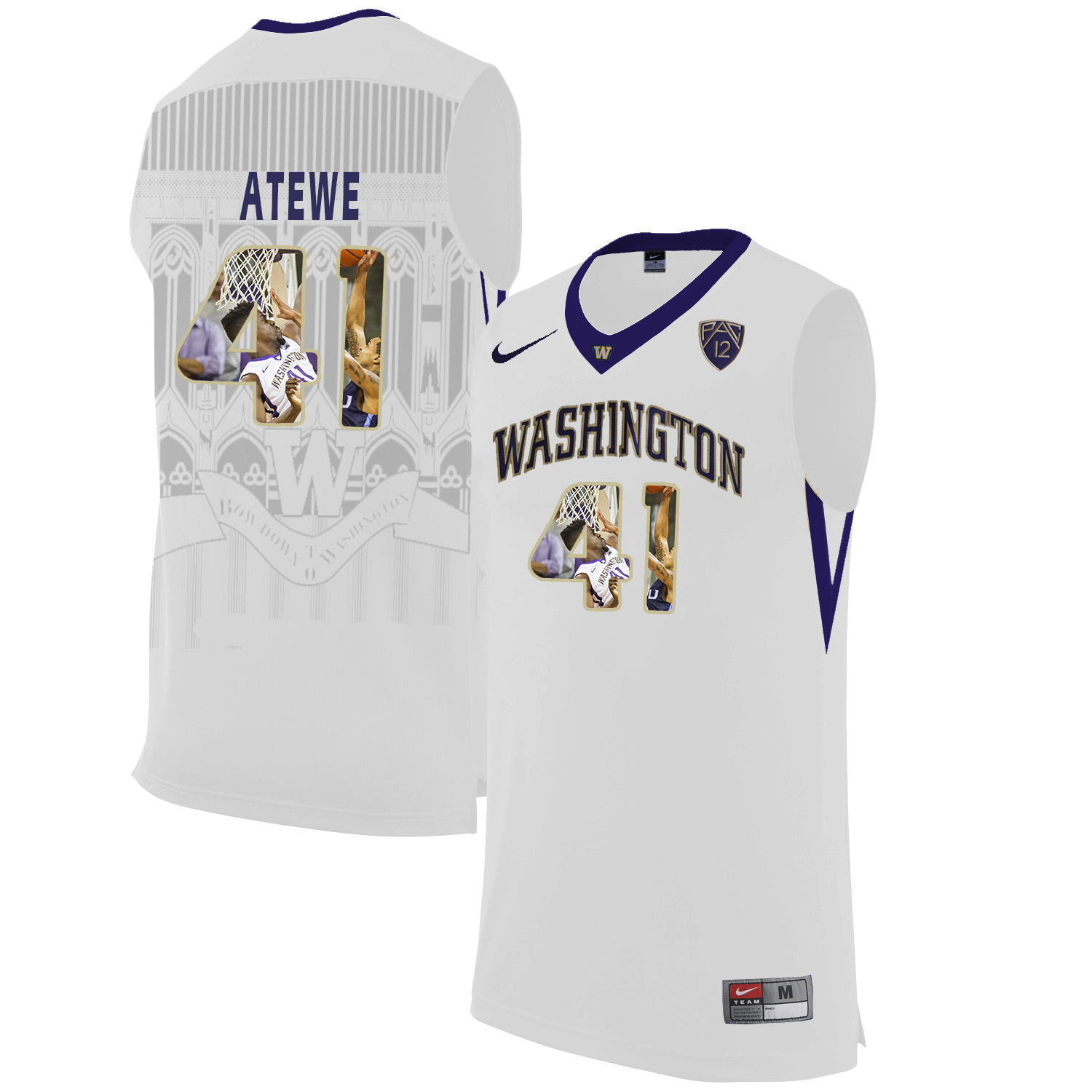 Washington Huskies 41 Matthew Atewe White With Portait College Basketball Jersey - Click Image to Close
