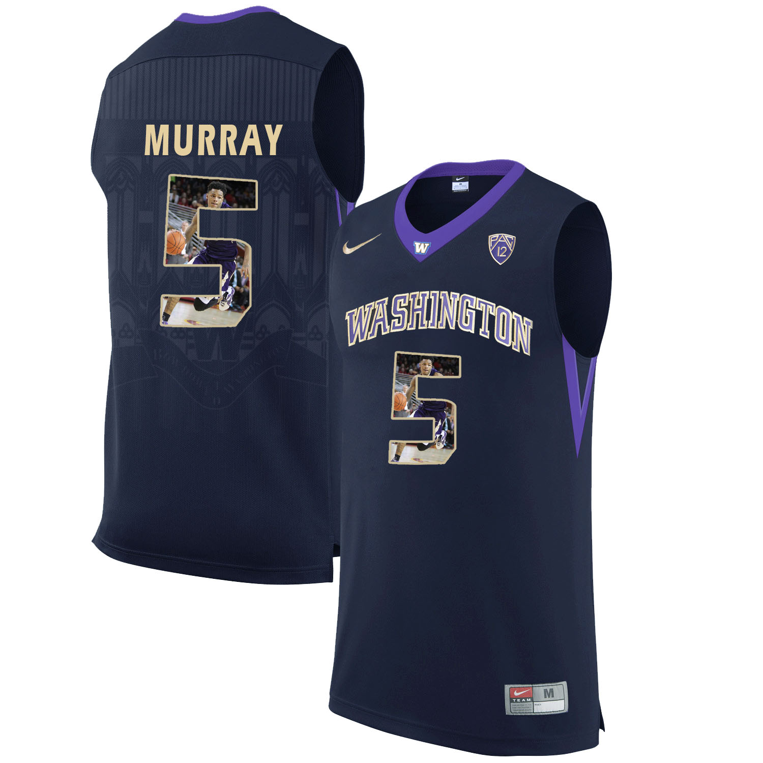 Washington Huskies 5 Dejounte Murray Black With Portait College Basketball Jersey