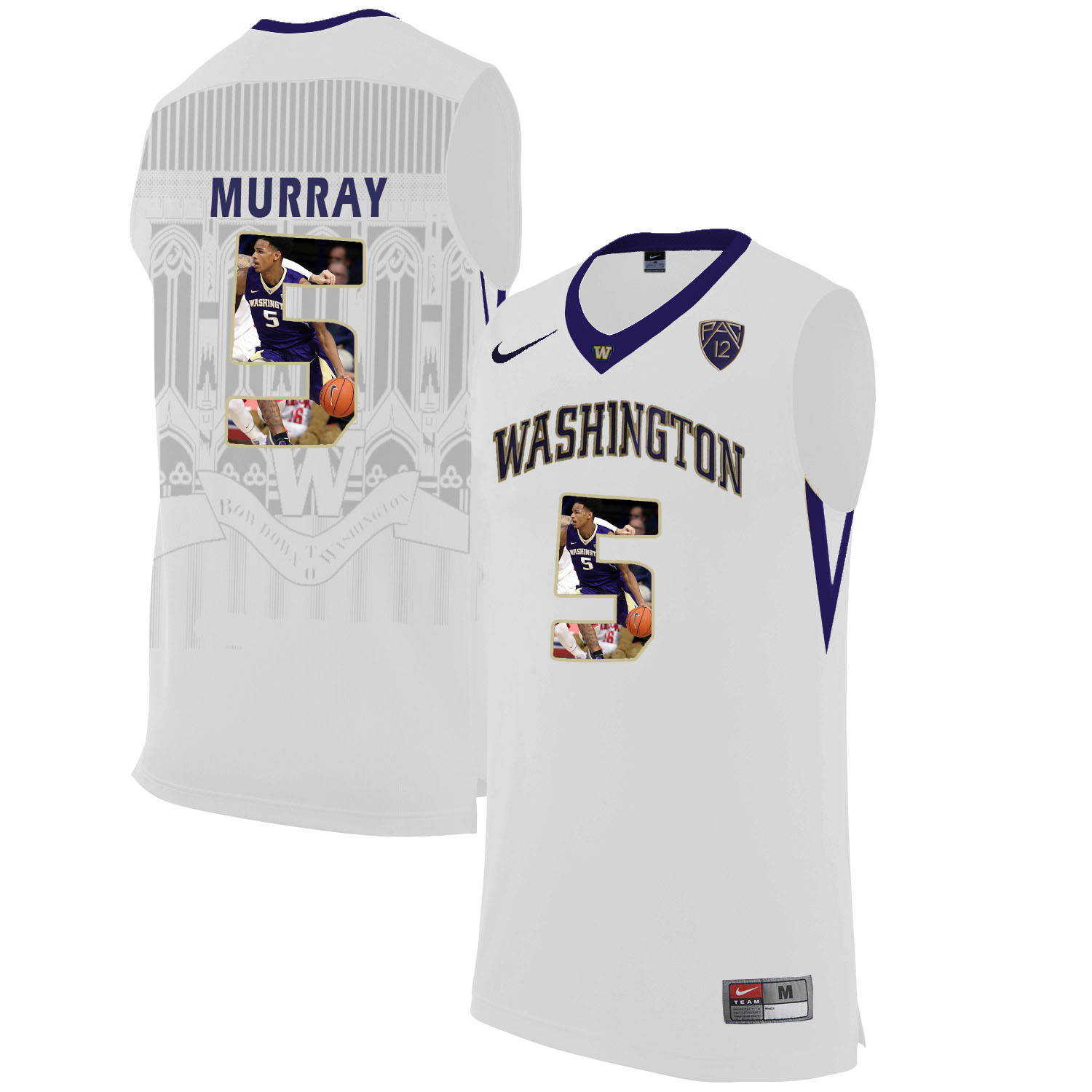 Washington Huskies 5 Dejounte Murray White With Portait College Basketball Jersey