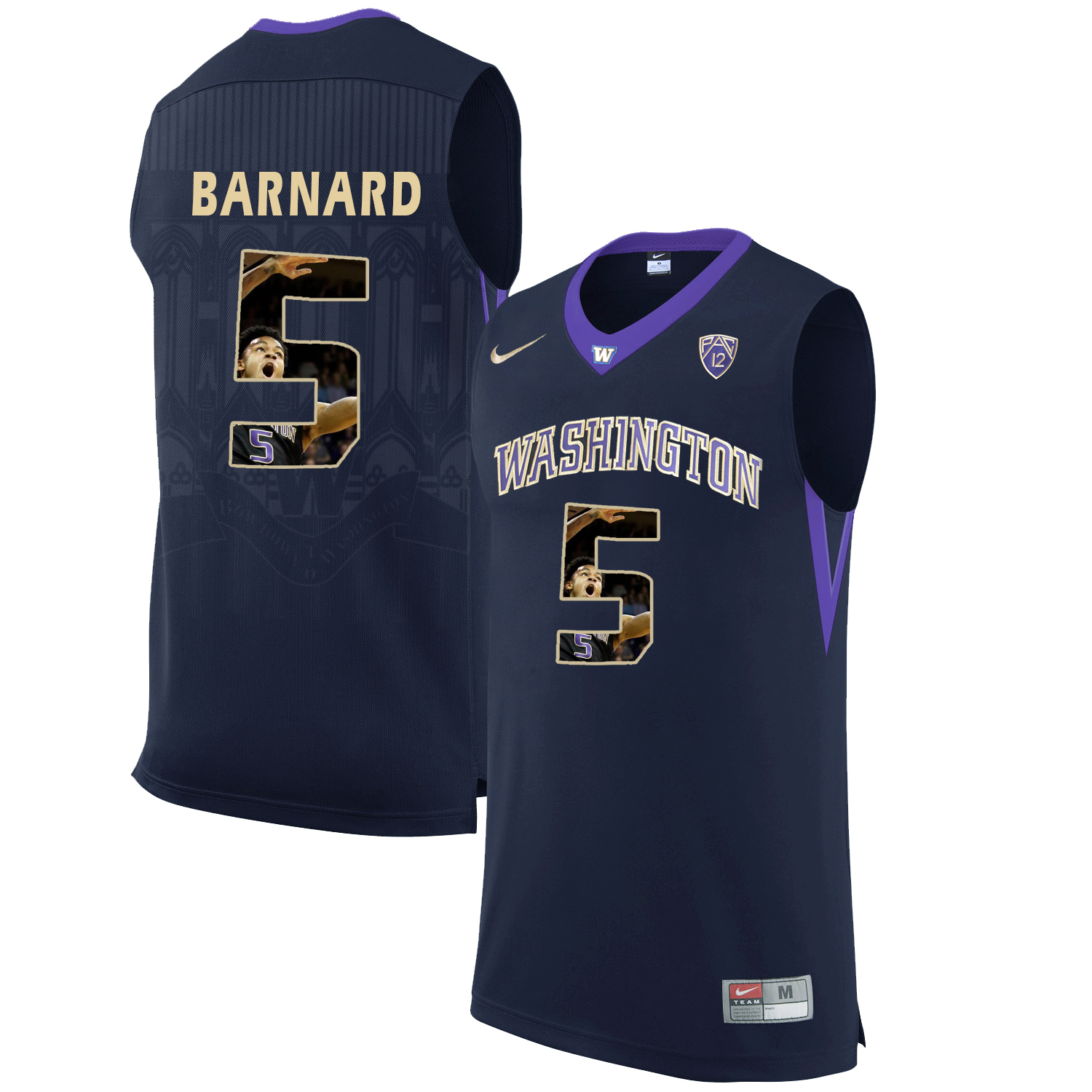 Washington Huskies 5 Quin Barnard Black With Portait College Basketball Jersey
