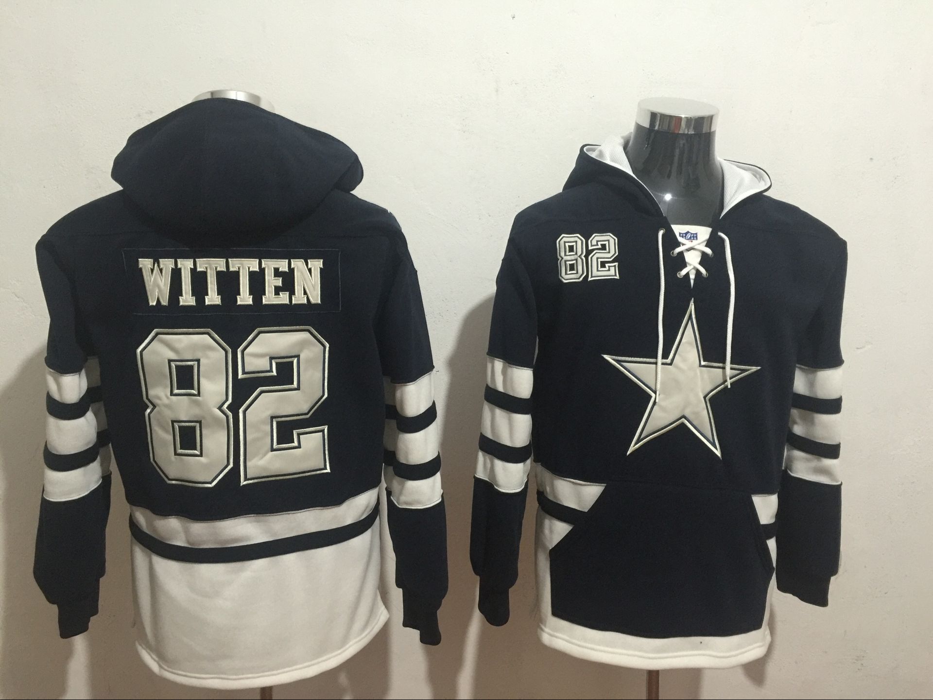 Dallas Cowboys 82 Jason Witten Navy All Stitched Hooded Sweatshirt