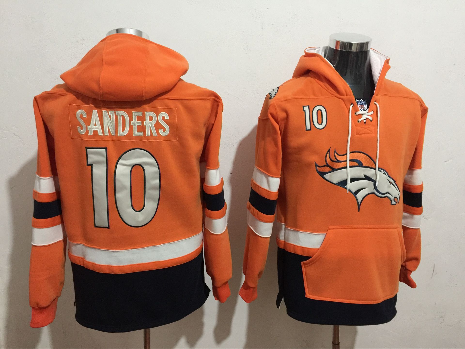 Denver Broncos 10 Emmanuel Sanders Orange All Stitched Hooded Sweatshirt