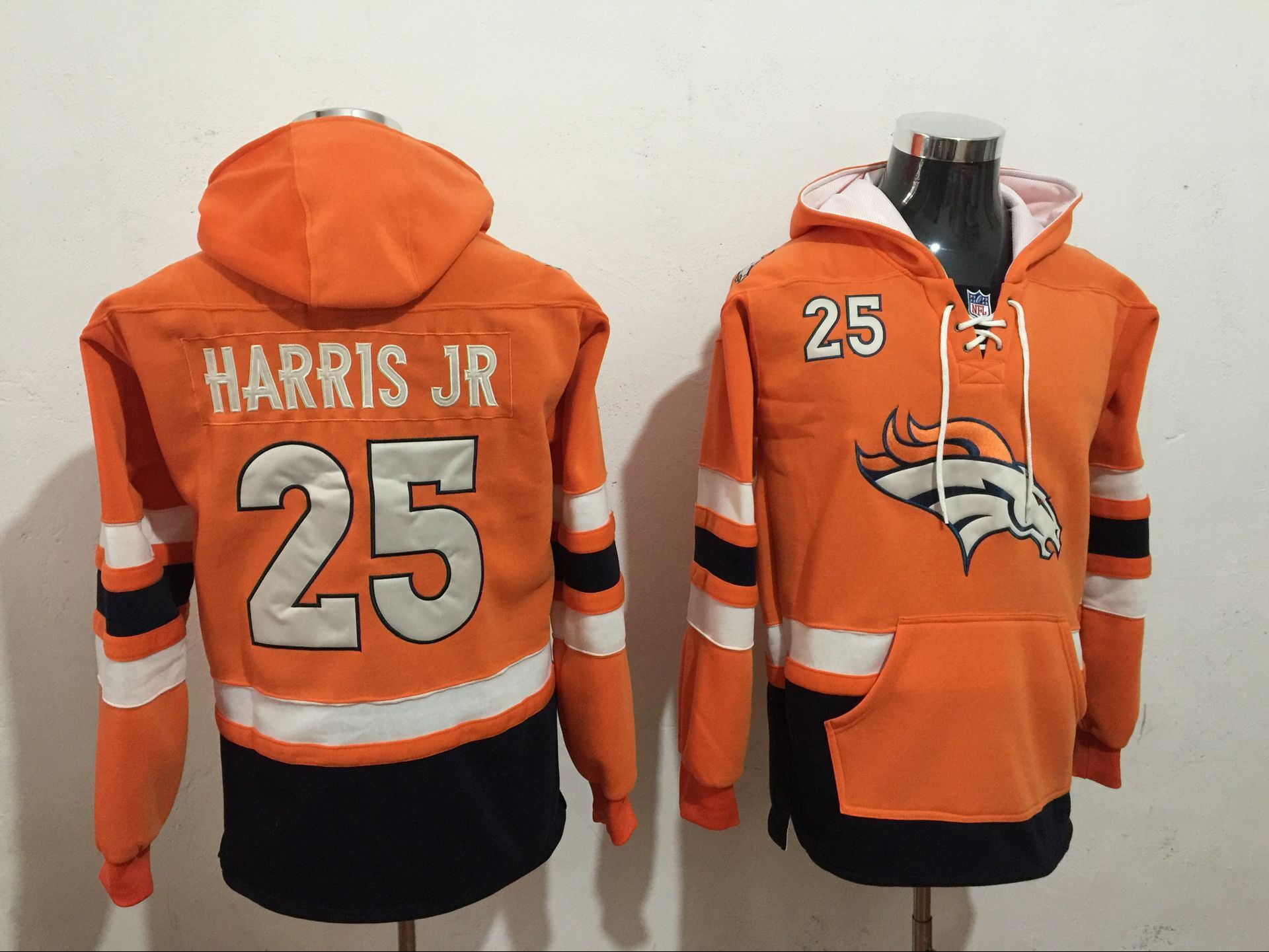 Denver Broncos 25 Chris Harris Orange All Stitched Hooded Sweatshirt