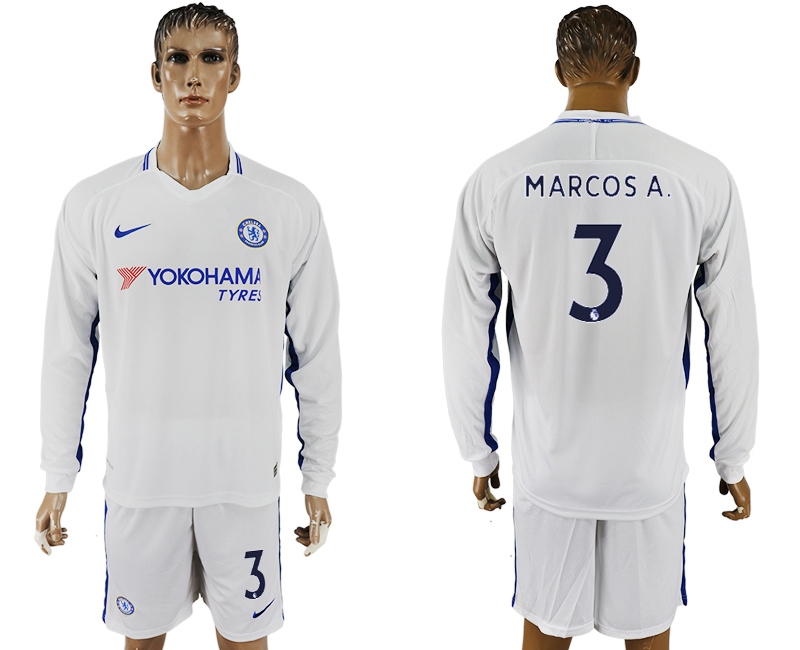 2017-18 Chelsea 3 MARCO A. Away Long Sleeve Soccer Jersey