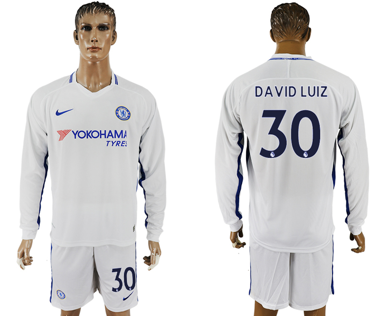 2017-18 Chelsea 30 DAVID LUIZ Away Long Sleeve Soccer Jersey