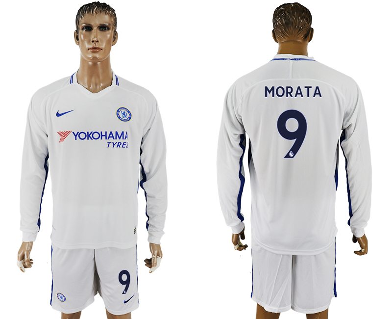 2017-18 Chelsea 9 MORATA Away Long Sleeve Soccer Jersey