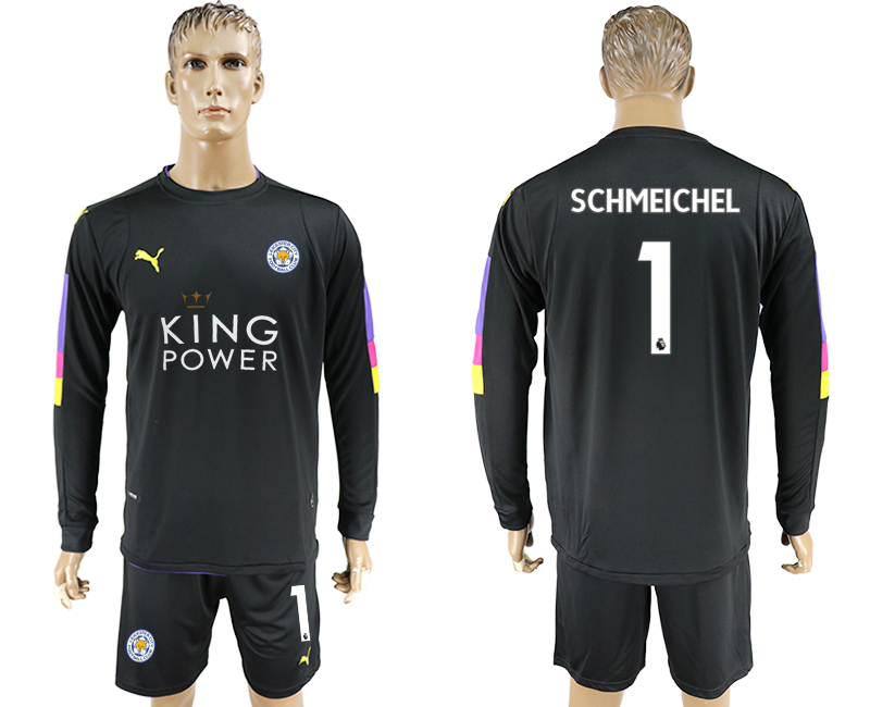 2017-18 Leicester City 1 SCHMEICHEL Black Long Sleeve Goalkeeper Soccer Jersey