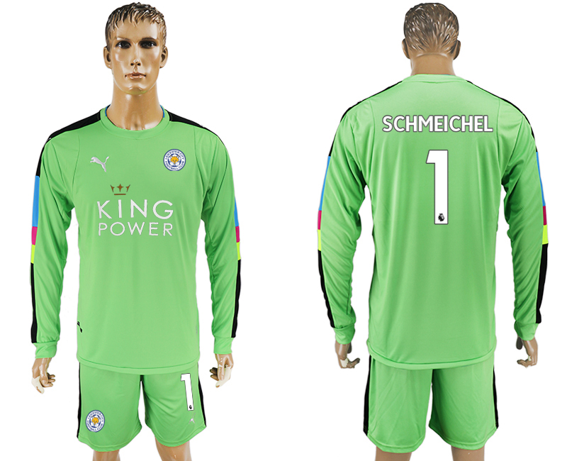 2017-18 Leicester City 1 SCHMEICHEL Green Long Sleeve Goalkeeper Soccer Jersey