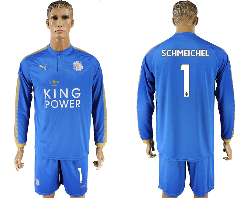 2017-18 Leicester City 1 SCHMEICHEL Home Long Sleeve Soccer Jersey