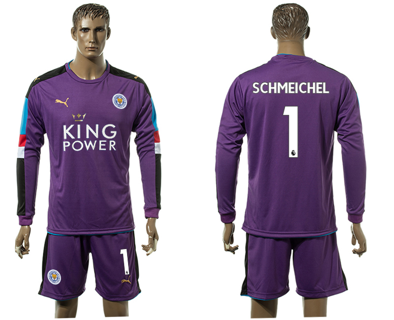 2017-18 Leicester City 1 SCHMEICHEL Purple Long Sleeve Goalkeeper Soccer Jersey