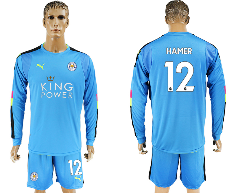 2017-18 Leicester City 12 HAMER Blue Long Sleeve Goalkeeper Soccer Jersey