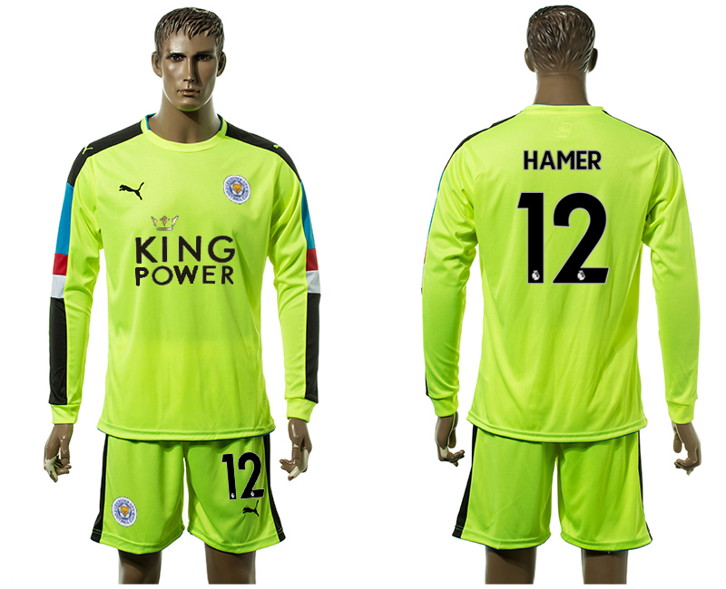 2017-18 Leicester City 12 HAMER Fluorescent Green Long Sleeve Goalkeeper Soccer Jersey