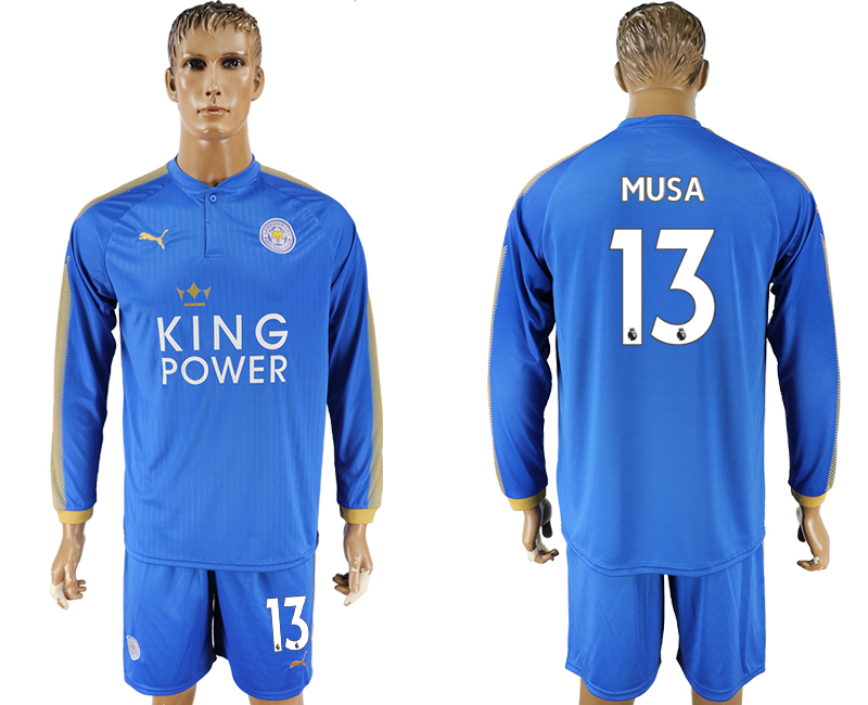 2017-18 Leicester City 13 MUSA Home Long Sleeve Soccer Jersey