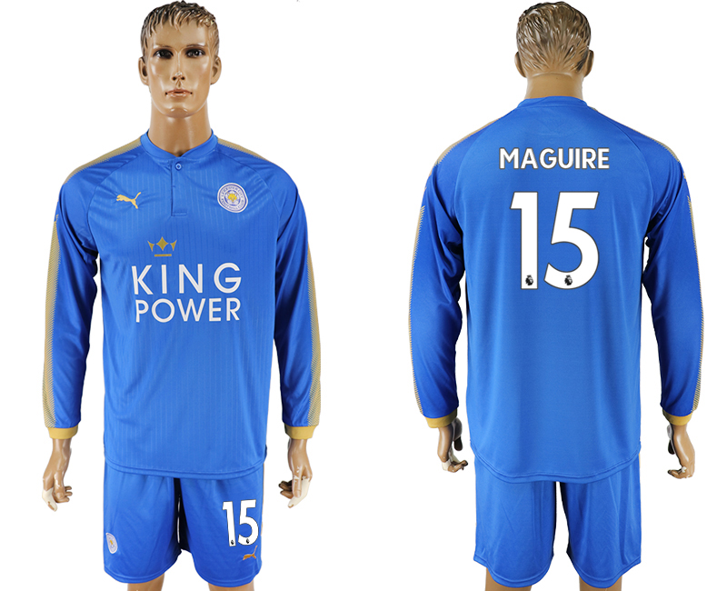 2017-18 Leicester City 15 MAGUIRE Home Long Sleeve Soccer Jersey
