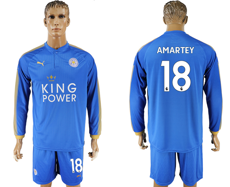 2017-18 Leicester City 18 AMARTEY Home Long Sleeve Soccer Jersey