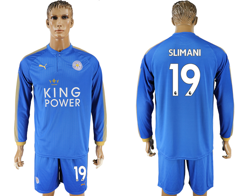 2017-18 Leicester City 19 SLIMANI Home Long Sleeve Soccer Jersey