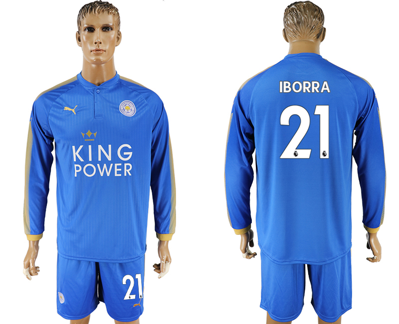 2017-18 Leicester City 21 IBORRA Home Long Sleeve Soccer Jersey