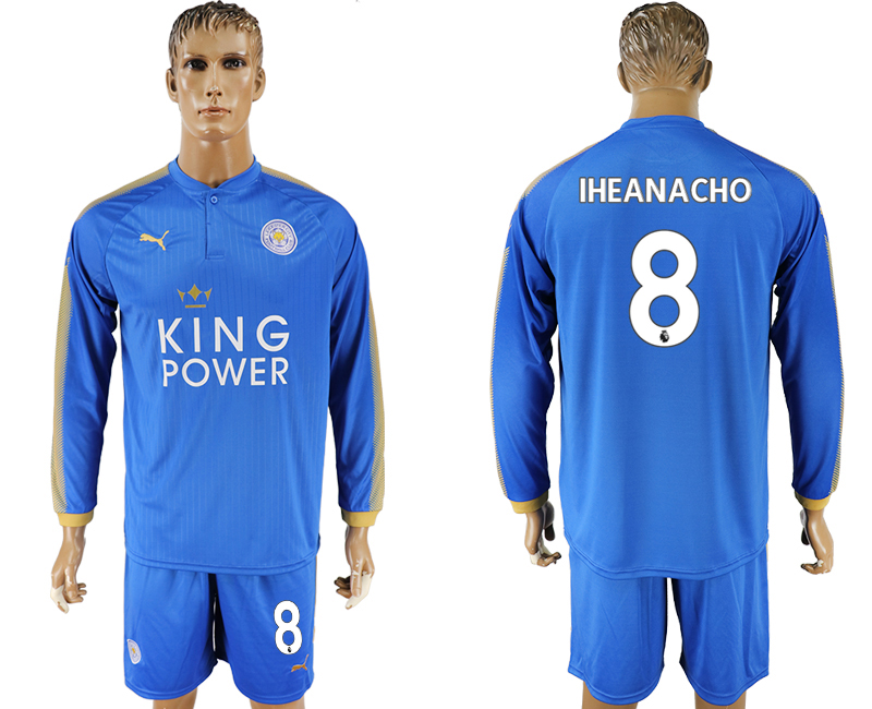 2017-18 Leicester City 8 IHEANACHO Home Long Sleeve Soccer Jersey