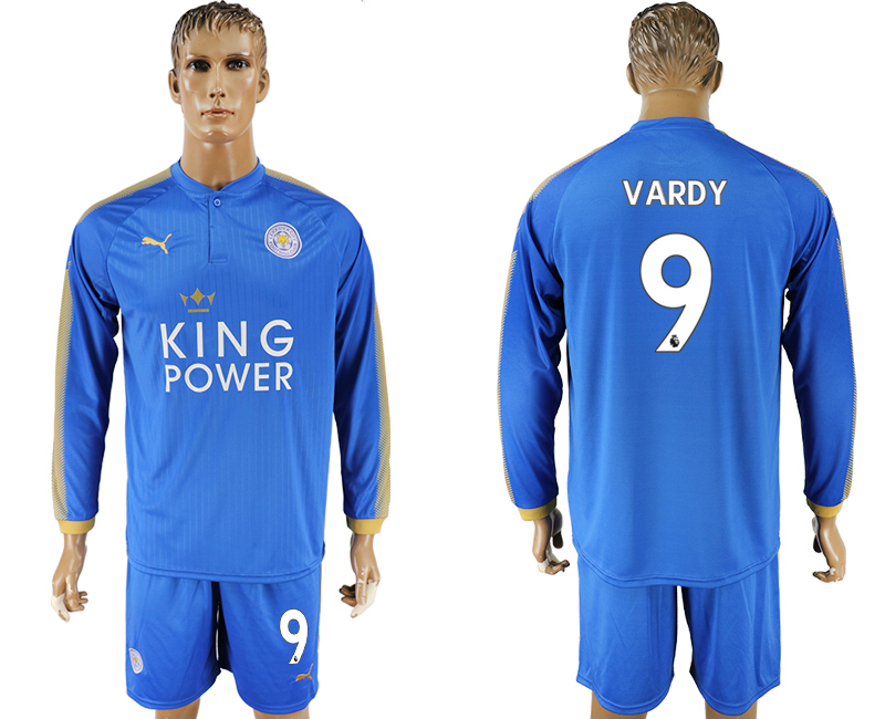 2017-18 Leicester City 9 VARDY Home Long Sleeve Soccer Jersey