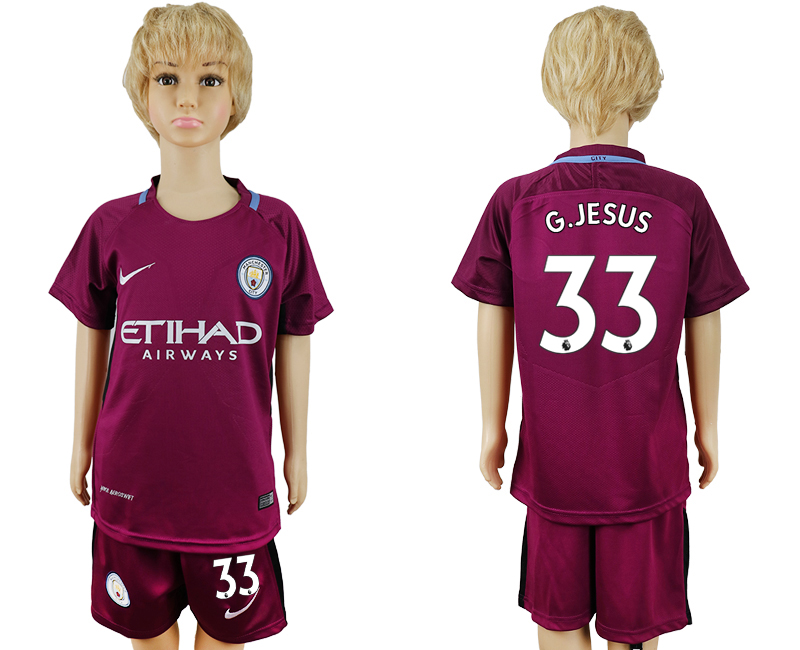 2017-18 Manchester City 33 G.JESUS Away Youth Soccer Jersey
