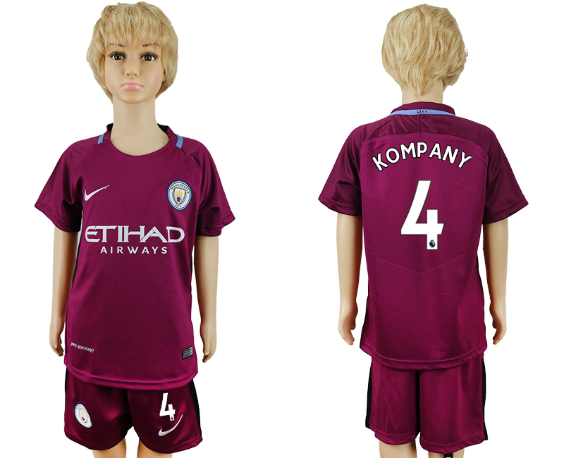 2017-18 Manchester City 4 KOMPANY Away Youth Soccer Jersey