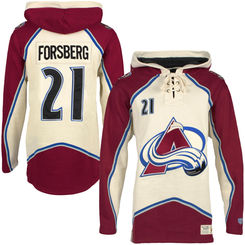 Avalanche 21 Peter Forsberg Cream All Stitched Hooded Sweatshirt - Click Image to Close