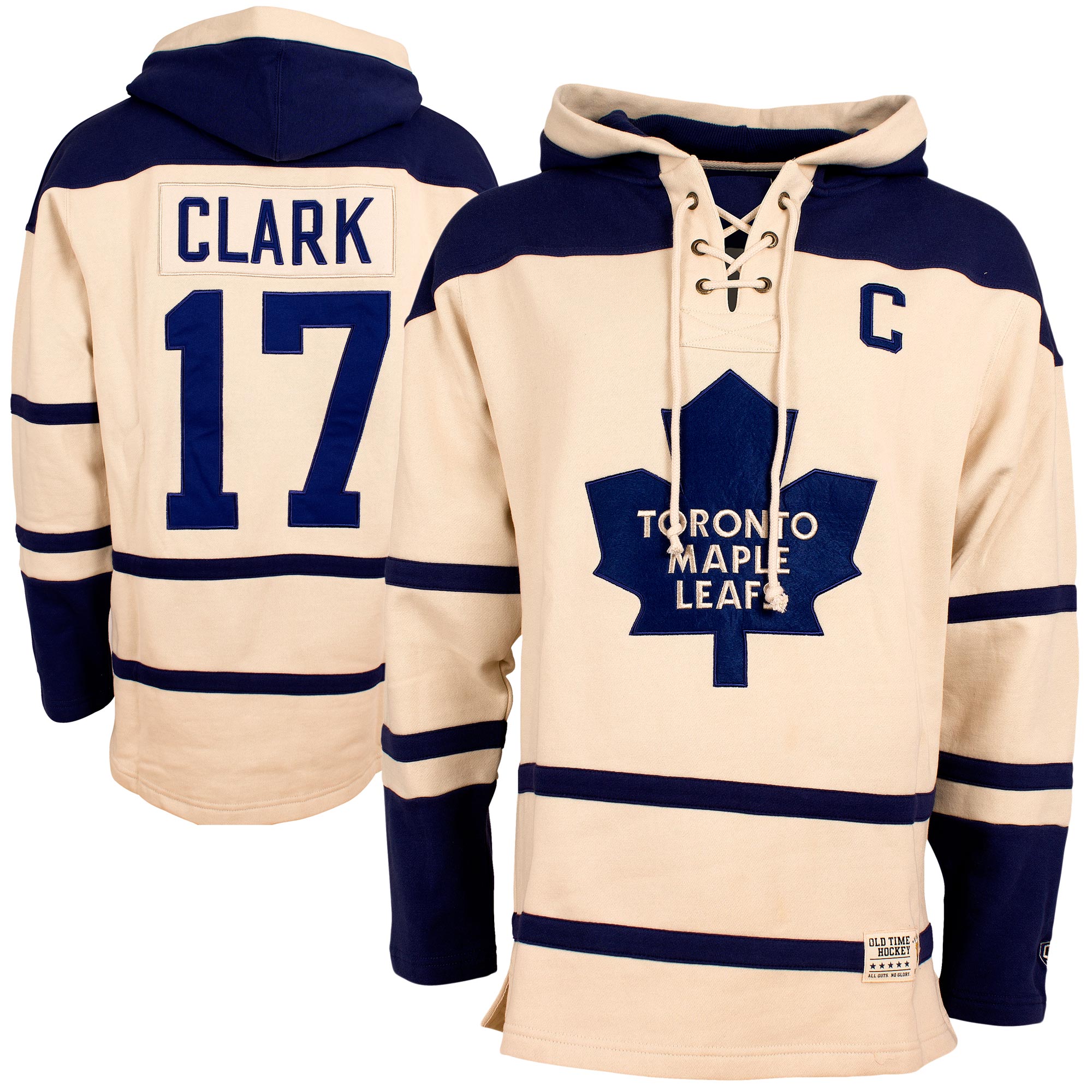 Malpe Leafs 17 Wendel Clark Cream All Stitched Hooded Sweatshirt