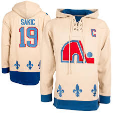 Nordiques 19 Joe Sakic Cream All Stitched Hooded Sweatshirt